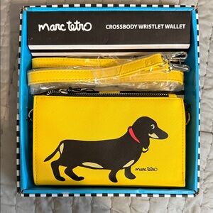 Marc Tetro Dachshund Crossbody Wristlet Wallet Yellow Gift Set
